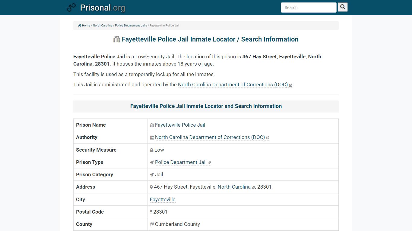 Fayetteville Police Jail-Inmate Locator/Search Info, Phone ...